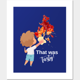 funny design with ketchup stain and kid, for dark background Posters and Art